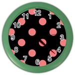 Polka Dots - Coral Pink on Black Color Wall Clock