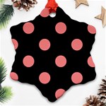 Polka Dots - Coral Pink on Black Ornament (Snowflake)