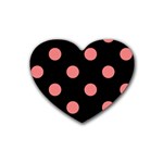 Polka Dots - Coral Pink on Black Heart Coaster (4 pack)