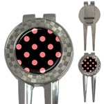 Polka Dots - Coral Pink on Black 3-in-1 Golf Divot