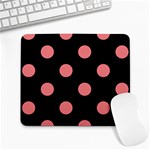 Polka Dots - Coral Pink on Black Large Mousepad