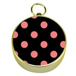Polka Dots - Coral Pink on Black Gold Compass