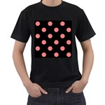Polka Dots - Coral Pink on Black Men s T-Shirt (Black)