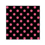 Polka Dots - Dark Pink on Black Small Satin Scarf  (Square)