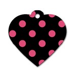 Polka Dots - Dark Pink on Black Dog Tag Heart (Two Sides)