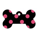 Polka Dots - Dark Pink on Black Dog Tag Bone (One Side)