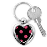 Polka Dots - Dark Pink on Black Key Chain (Heart)