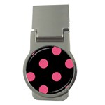 Polka Dots - Dark Pink on Black Money Clip (Round)