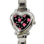 Polka Dots - Dark Pink on Black Heart Italian Charm Watch