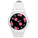 Polka Dots - Dark Pink on Black Round Plastic Sport Watch (M)
