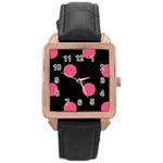 Polka Dots - Dark Pink on Black Rose Gold Leather Watch