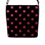 Polka Dots - Dark Pink on Black Flap Closure Messenger Bag (L)