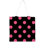 Polka Dots - Dark Pink on Black Grocery Light Tote Bag