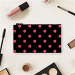 Polka Dots - Dark Pink on Black Cosmetic Bag (S)