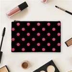 Polka Dots - Dark Pink on Black Cosmetic Bag (M)