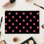 Polka Dots - Dark Pink on Black Cosmetic Bag (L)
