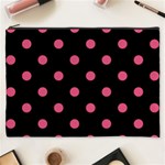 Polka Dots - Dark Pink on Black Cosmetic Bag (XXXL)