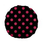Polka Dots - Dark Pink on Black Standard 15  Premium Round Cushion