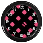 Polka Dots - Dark Pink on Black Wall Clock (Black)
