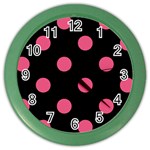Polka Dots - Dark Pink on Black Color Wall Clock
