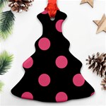 Polka Dots - Dark Pink on Black Ornament (Christmas Tree)