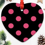 Polka Dots - Dark Pink on Black Ornament (Heart)