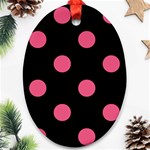 Polka Dots - Dark Pink on Black Oval Ornament (Two Sides)