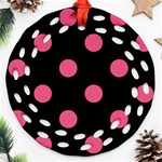 Polka Dots - Dark Pink on Black Round Filigree Ornament (Two Sides)