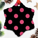 Polka Dots - Dark Pink on Black Snowflake Ornament (Two Sides)