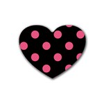 Polka Dots - Dark Pink on Black Heart Coaster (4 pack)