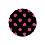 Polka Dots - Dark Pink on Black Rubber Round Coaster (4 pack)