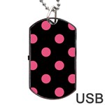 Polka Dots - Dark Pink on Black Dog Tag USB Flash (One Side)