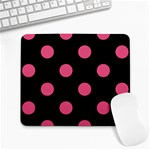 Polka Dots - Dark Pink on Black Large Mousepad