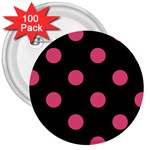 Polka Dots - Dark Pink on Black 3  Button (100 pack)