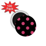 Polka Dots - Dark Pink on Black 1.75  Magnet (100 pack)