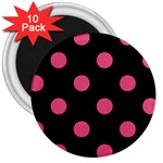 Polka Dots - Dark Pink on Black 3  Magnet (10 pack)