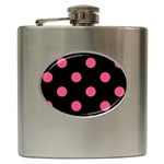 Polka Dots - Dark Pink on Black Hip Flask (6 oz)