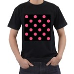Polka Dots - Dark Pink on Black Men s T-Shirt (Black)