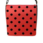 Polka Dots - Black on Pastel Red Flap Closure Messenger Bag (L)