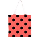 Polka Dots - Black on Pastel Red Grocery Light Tote Bag