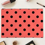 Polka Dots - Black on Pastel Red Cosmetic Bag (XXL)