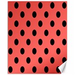 Polka Dots - Black on Pastel Red Canvas 16  x 20 
