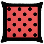 Polka Dots - Black on Pastel Red Throw Pillow Case (Black)