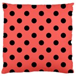 Polka Dots - Black on Pastel Red Large Flano Cushion Case (One Side)