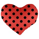Polka Dots - Black on Pastel Red Large 19  Premium Flano Heart Shape Cushion