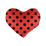 Polka Dots - Black on Pastel Red Standard 16  Premium Heart Shape Cushion