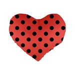 Polka Dots - Black on Pastel Red Standard 16  Premium Flano Heart Shape Cushion