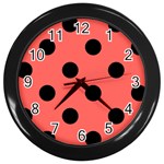 Polka Dots - Black on Pastel Red Wall Clock (Black)