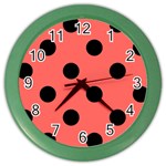 Polka Dots - Black on Pastel Red Color Wall Clock