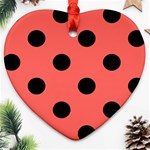 Polka Dots - Black on Pastel Red Heart Ornament (Two Sides)